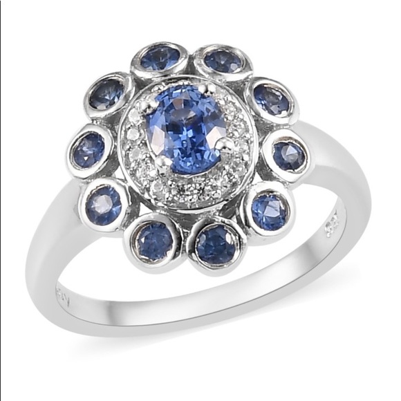 Jewelry - NWT CEYLON SAPPHIRE & WHITE ZIRCON COCKTAIL RING in Platinum over .925!